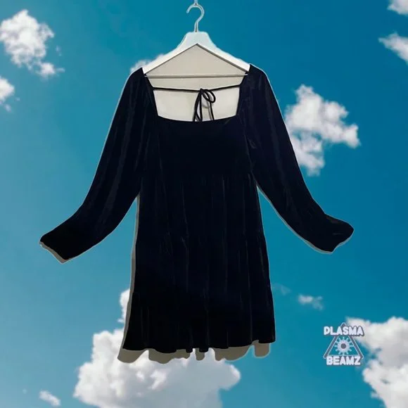 Lucy Paris Melissa Black Velvet Tiered Babydoll Dress - Picture 2 of 16